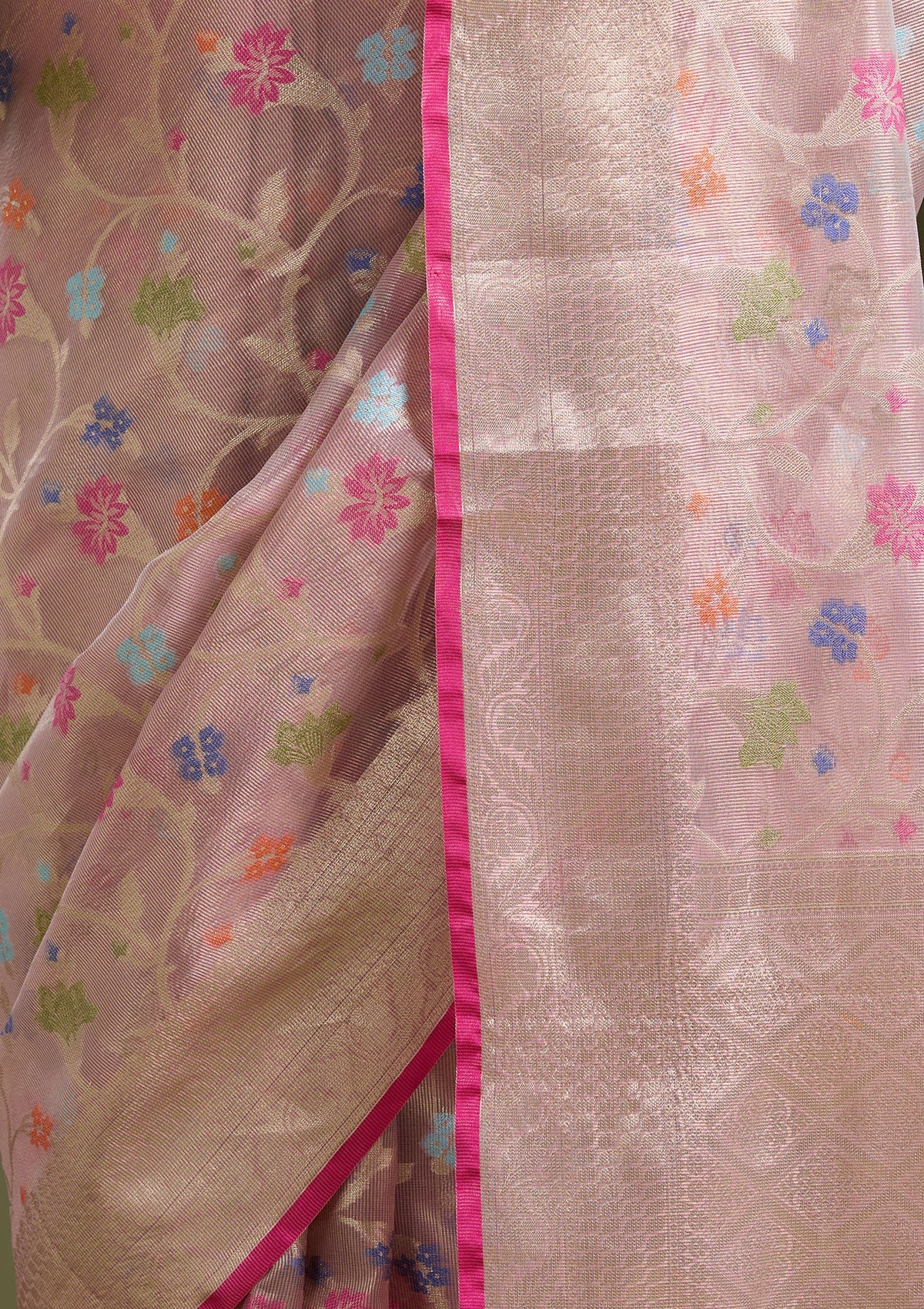 Onion Pink  Zariwork (Gold) Banarasi Silk Saree-koskii