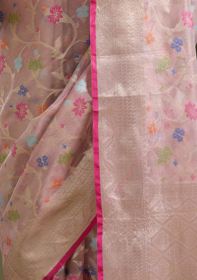 Onion Pink  Zariwork (Gold) Banarasi Silk Saree-koskii