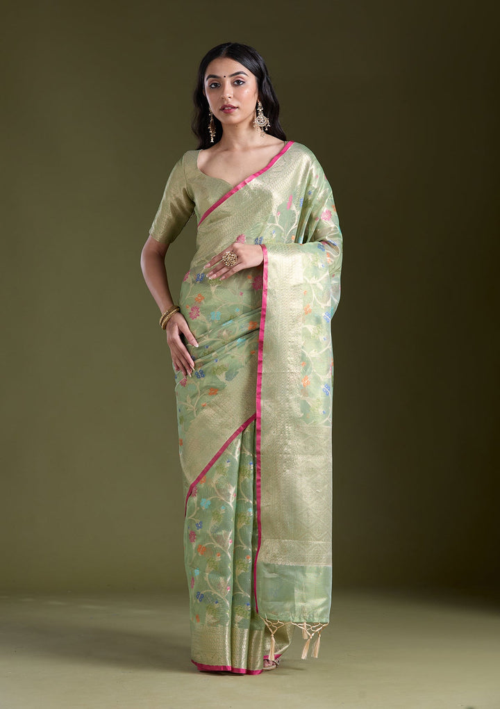 Pista Green  Zariwork (Gold) Banarasi Silk Saree-koskii