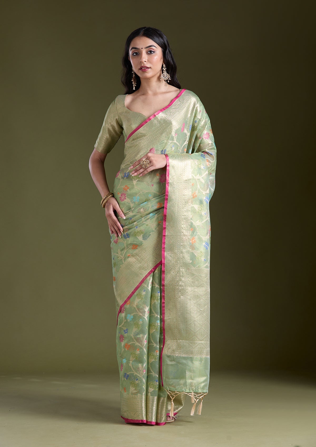 Pista Green  Zariwork (Gold) Banarasi Silk Saree-koskii