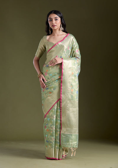 Pista Green  Zariwork (Gold) Banarasi Silk Saree-koskii