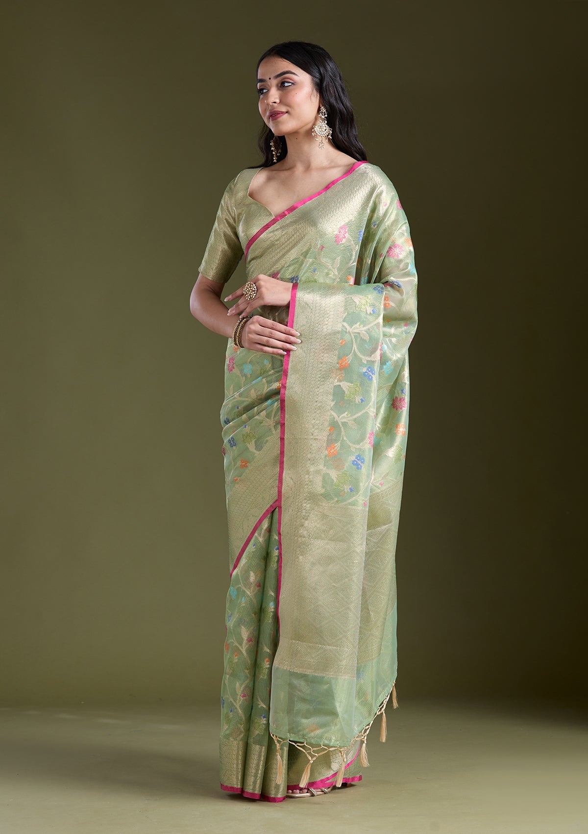 Pista Green  Zariwork (Gold) Banarasi Silk Saree-koskii