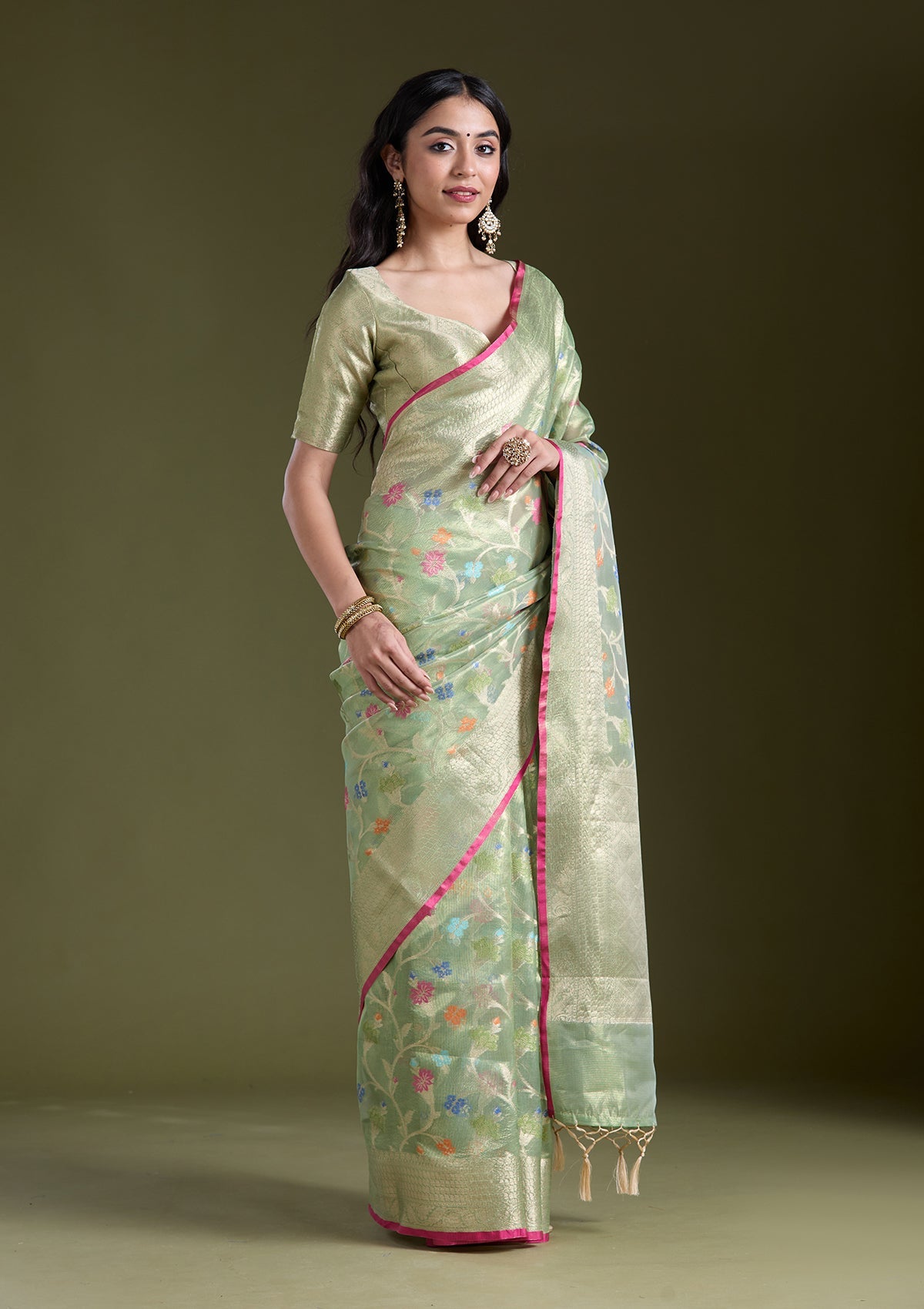 Pista Green  Zariwork (Gold) Banarasi Silk Saree-koskii