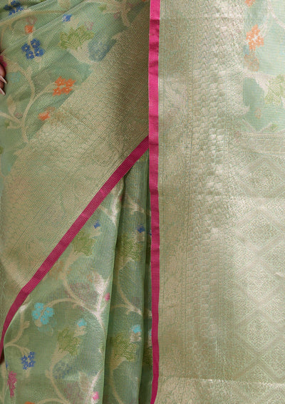 Pista Green  Zariwork (Gold) Banarasi Silk Saree-koskii
