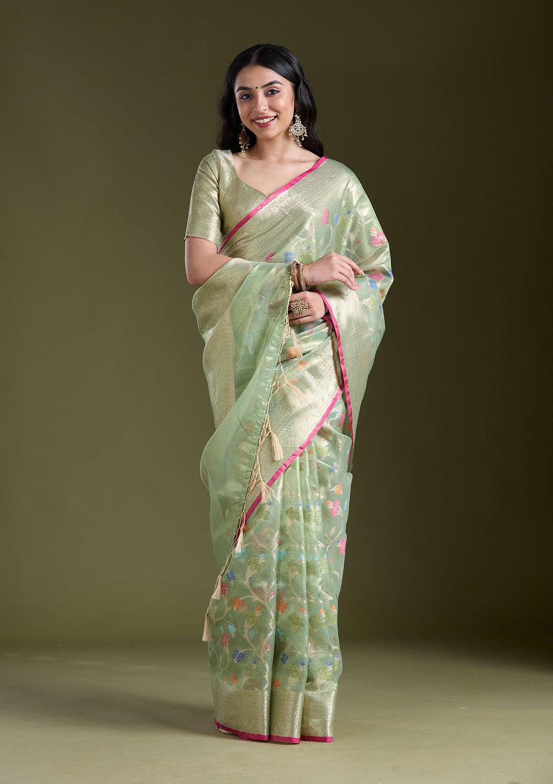 Pista Green  Zariwork (Gold) Banarasi Silk Saree-koskii