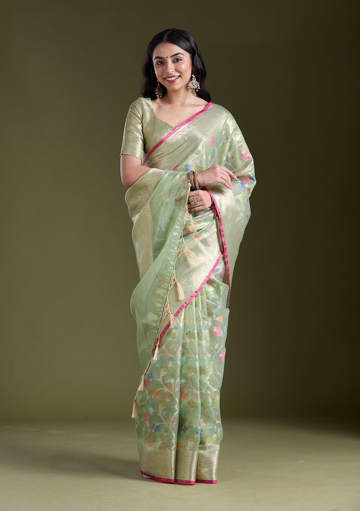 Pista Green  Zariwork (Gold) Banarasi Silk Saree-koskii