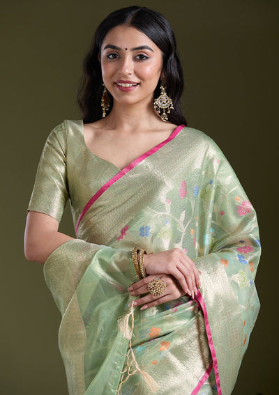Pista Green  Zariwork (Gold) Banarasi Silk Saree-koskii