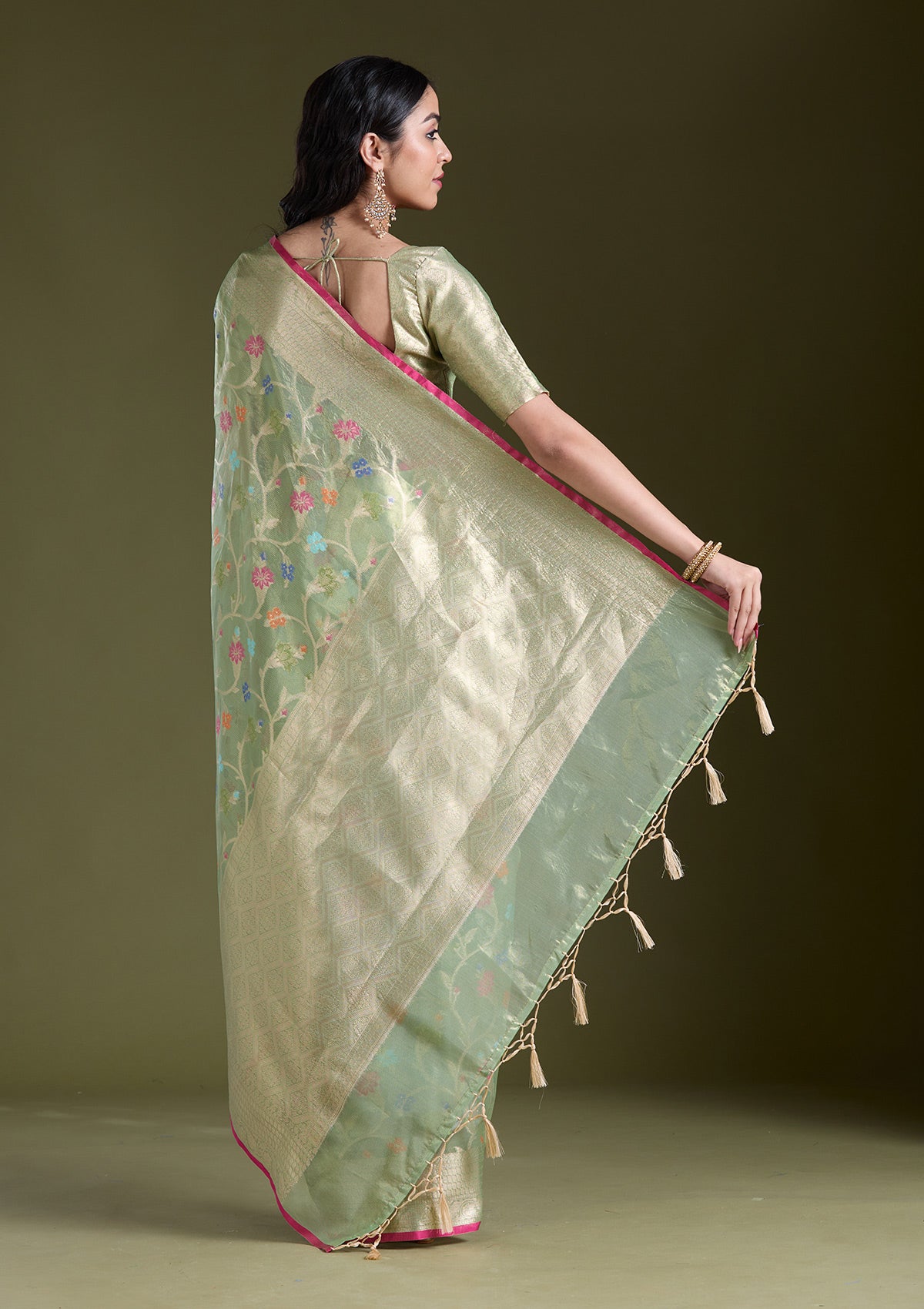 Pista Green  Zariwork (Gold) Banarasi Silk Saree-koskii