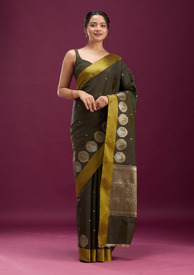 Mehendi Zariwork (Gold) Silk Saree-Koskii