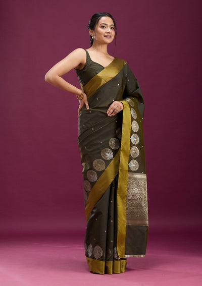 Mehendi Zariwork (Gold) Silk Saree-Koskii
