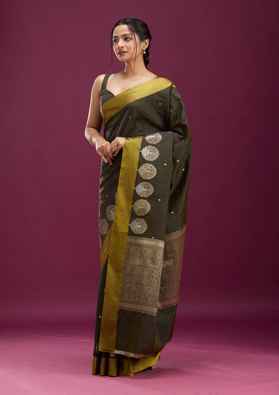 Mehendi Zariwork (Gold) Silk Saree-Koskii