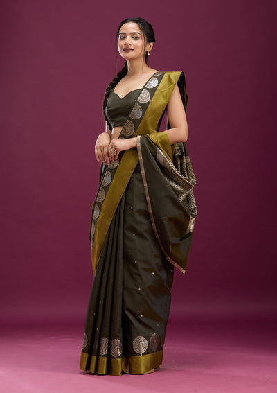 Mehendi Zariwork (Gold) Silk Saree-Koskii