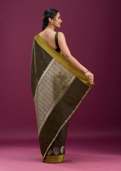 Mehendi Zariwork (Gold) Silk Saree-Koskii