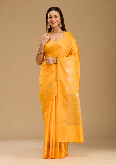 Mustard Zariwork (Gold) Silk Saree-Koskii