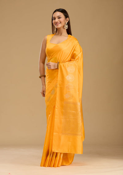 Mustard Zariwork (Gold) Silk Saree-Koskii