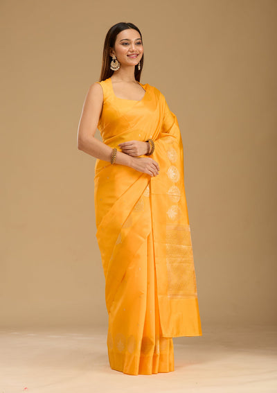 Mustard Zariwork (Gold) Silk Saree-Koskii
