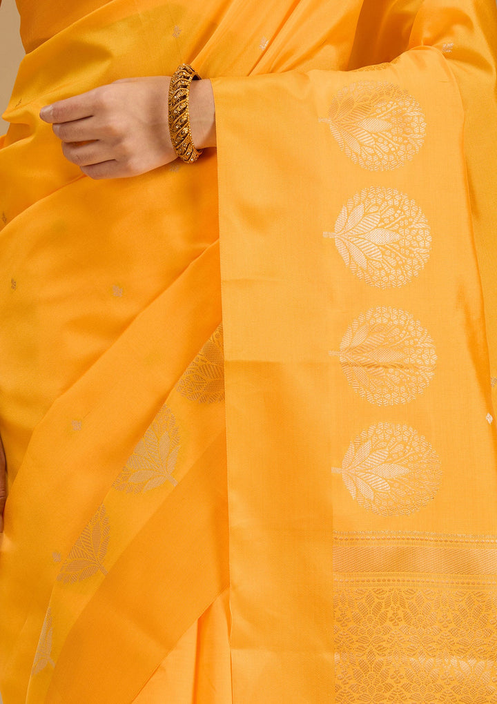Mustard Zariwork (Gold) Silk Saree-Koskii