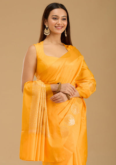 Mustard Zariwork (Gold) Silk Saree-Koskii