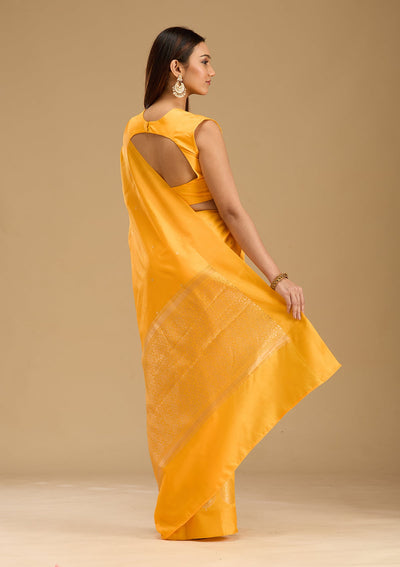 Mustard Zariwork (Gold) Silk Saree-Koskii