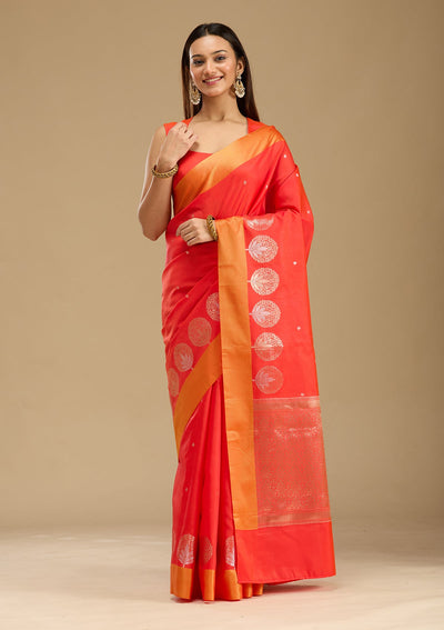 Red Zariwork (Gold) Silk Saree-Koskii