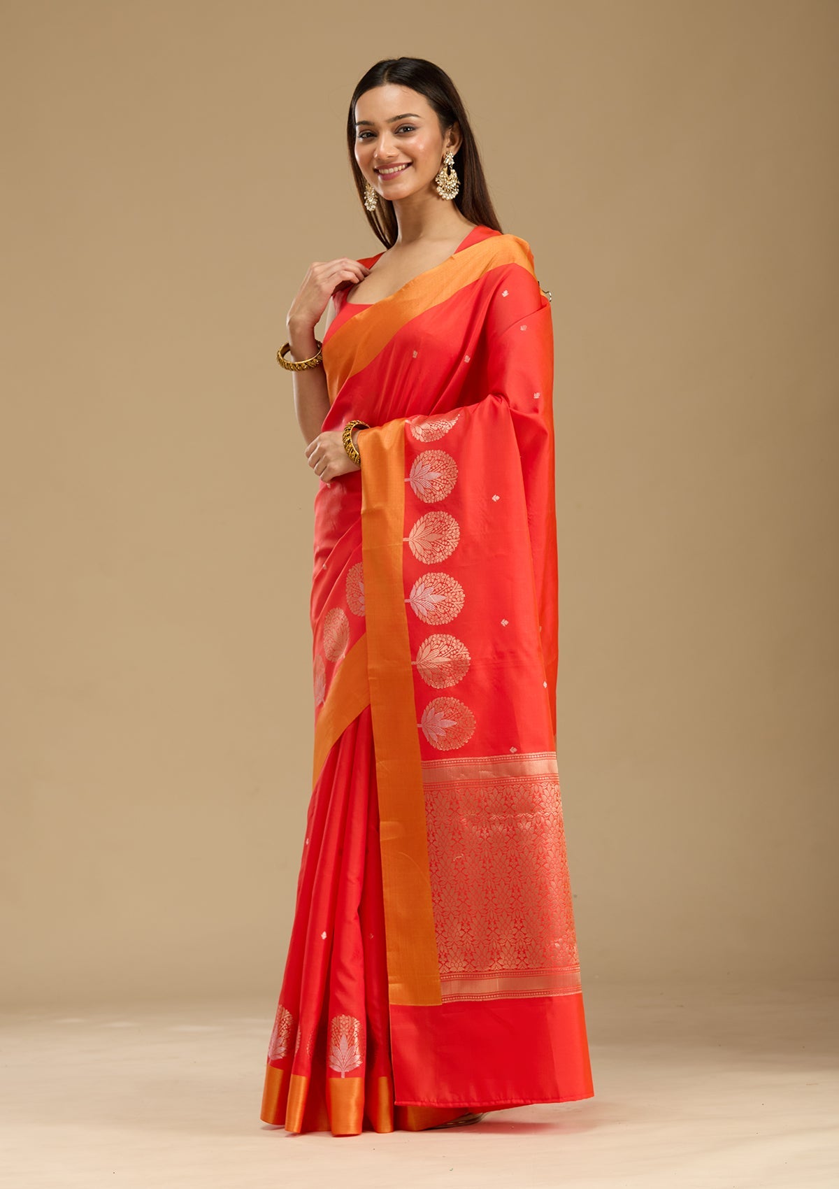 Red Zariwork (Gold) Silk Saree-Koskii