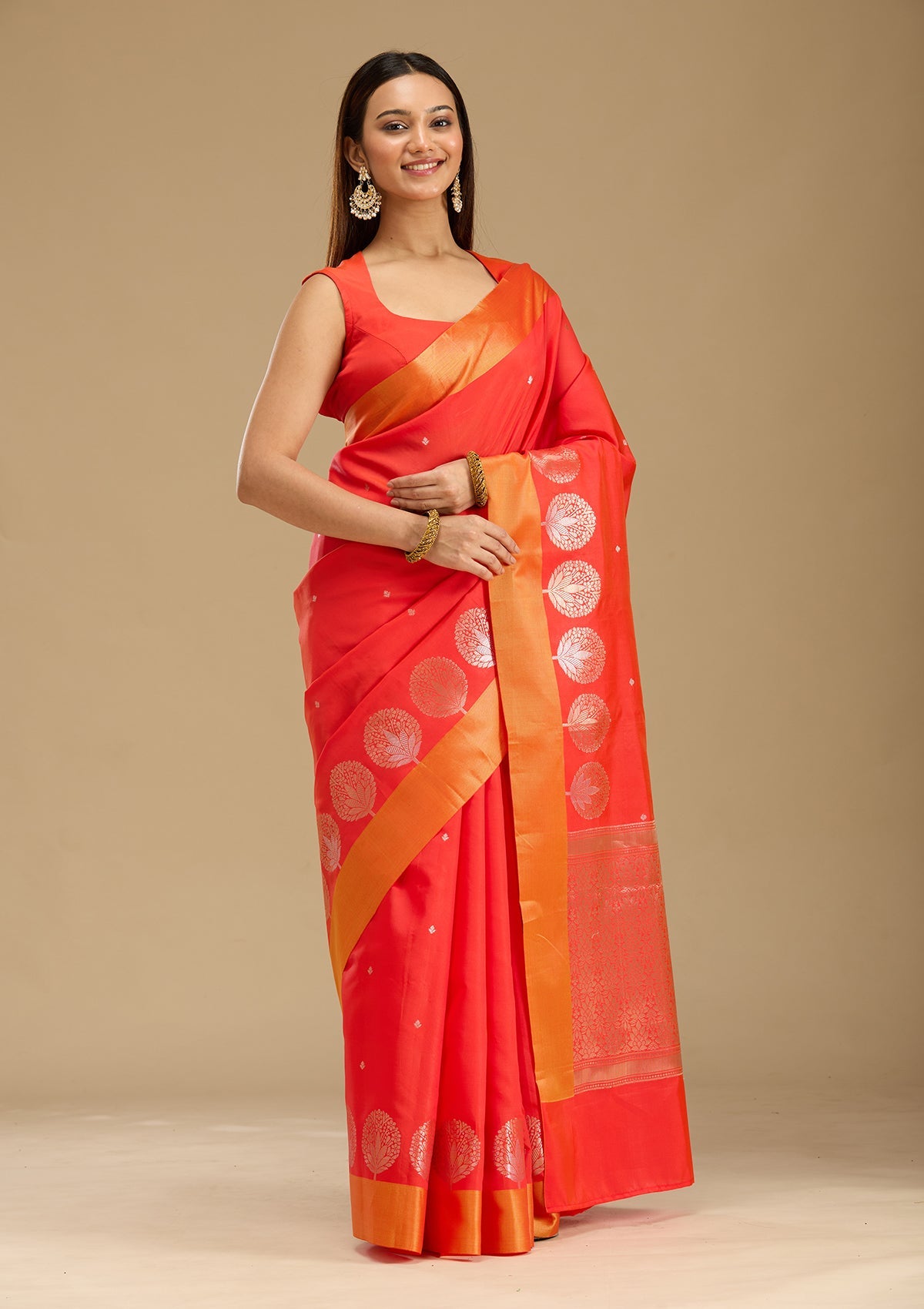 Red Zariwork (Gold) Silk Saree-Koskii