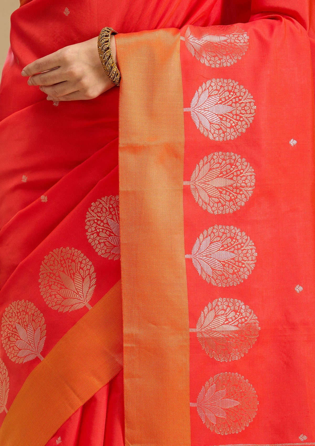 Red Zariwork (Gold) Silk Saree-Koskii