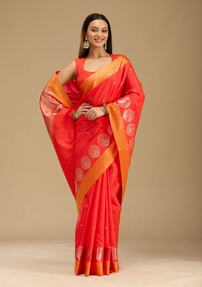 Red Zariwork (Gold) Silk Saree-Koskii