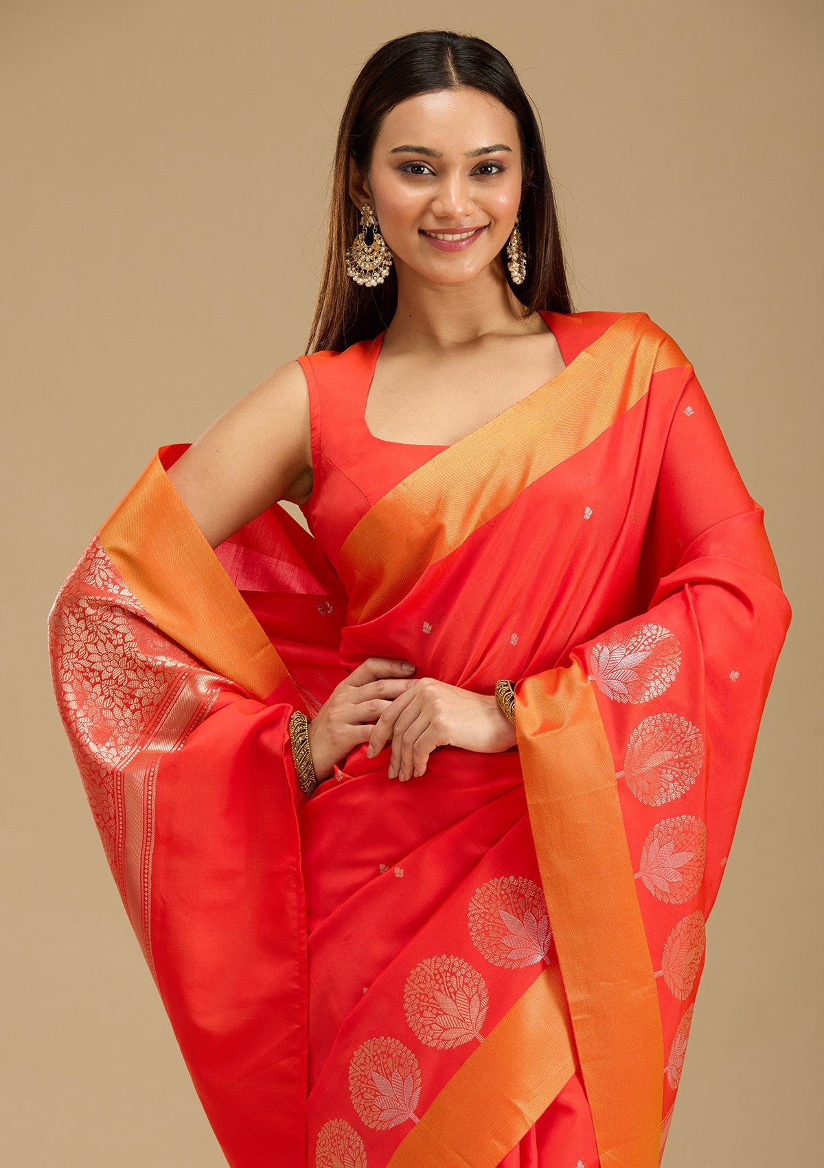 Red Zariwork (Gold) Silk Saree-Koskii