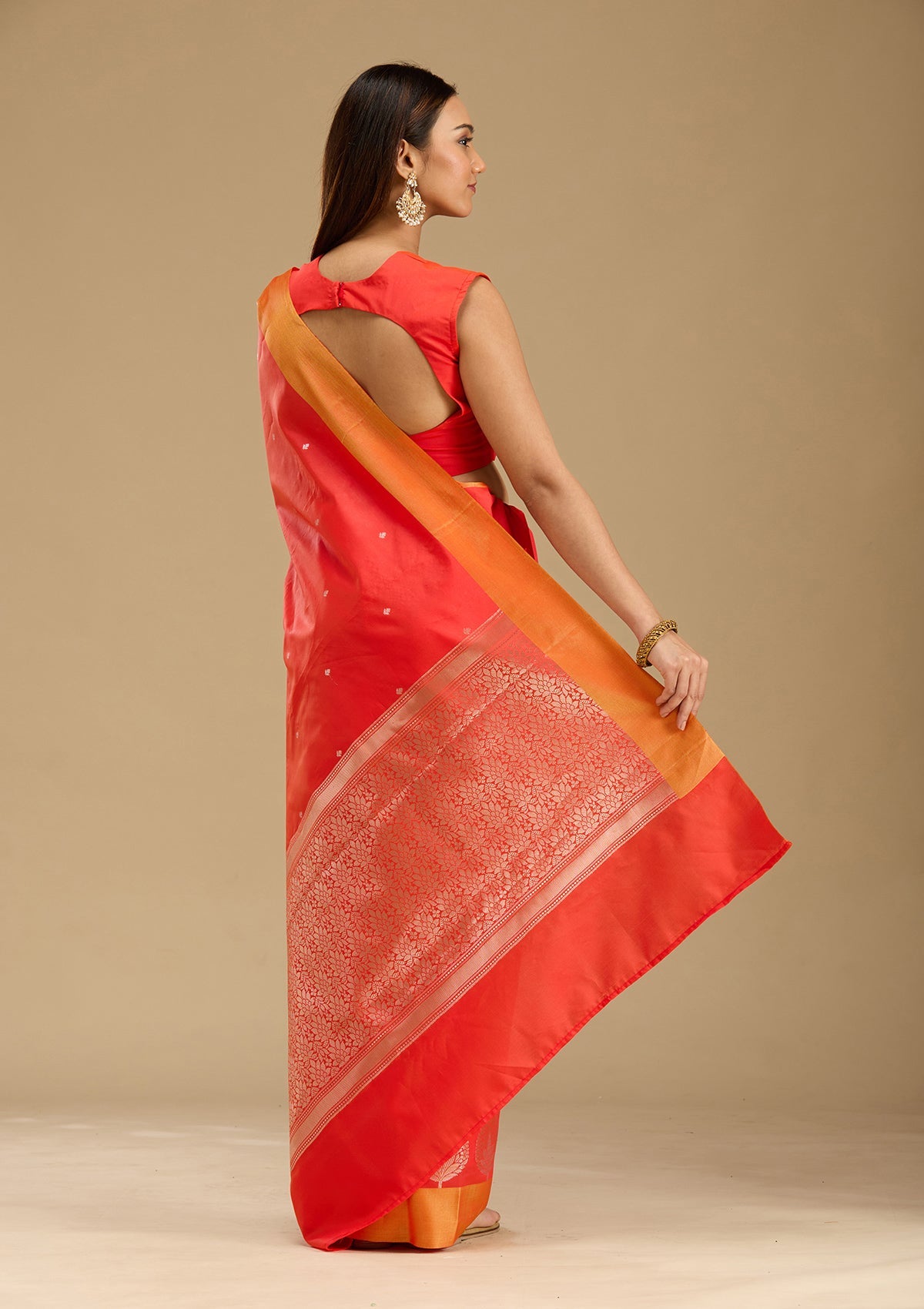 Red Zariwork (Gold) Silk Saree-Koskii