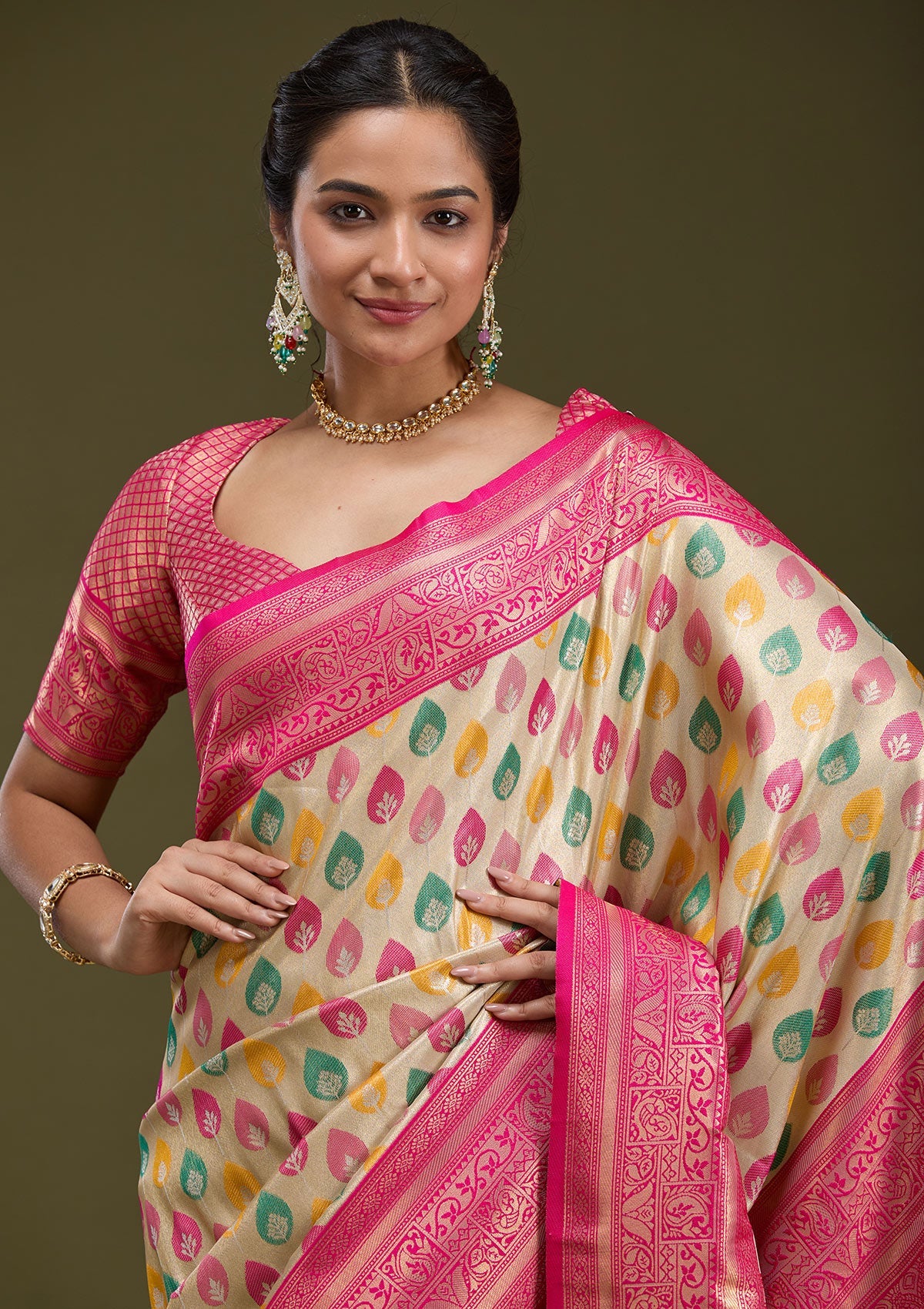 Magenta Pink Zariwork (Gold) Silk Silk_Saree-koskii