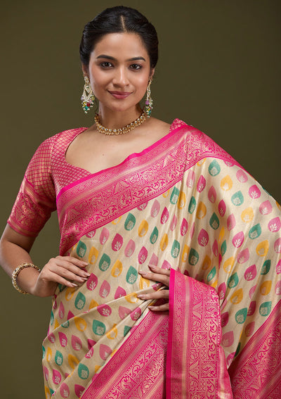 Magenta Pink Zariwork (Gold) Silk Silk_Saree-koskii