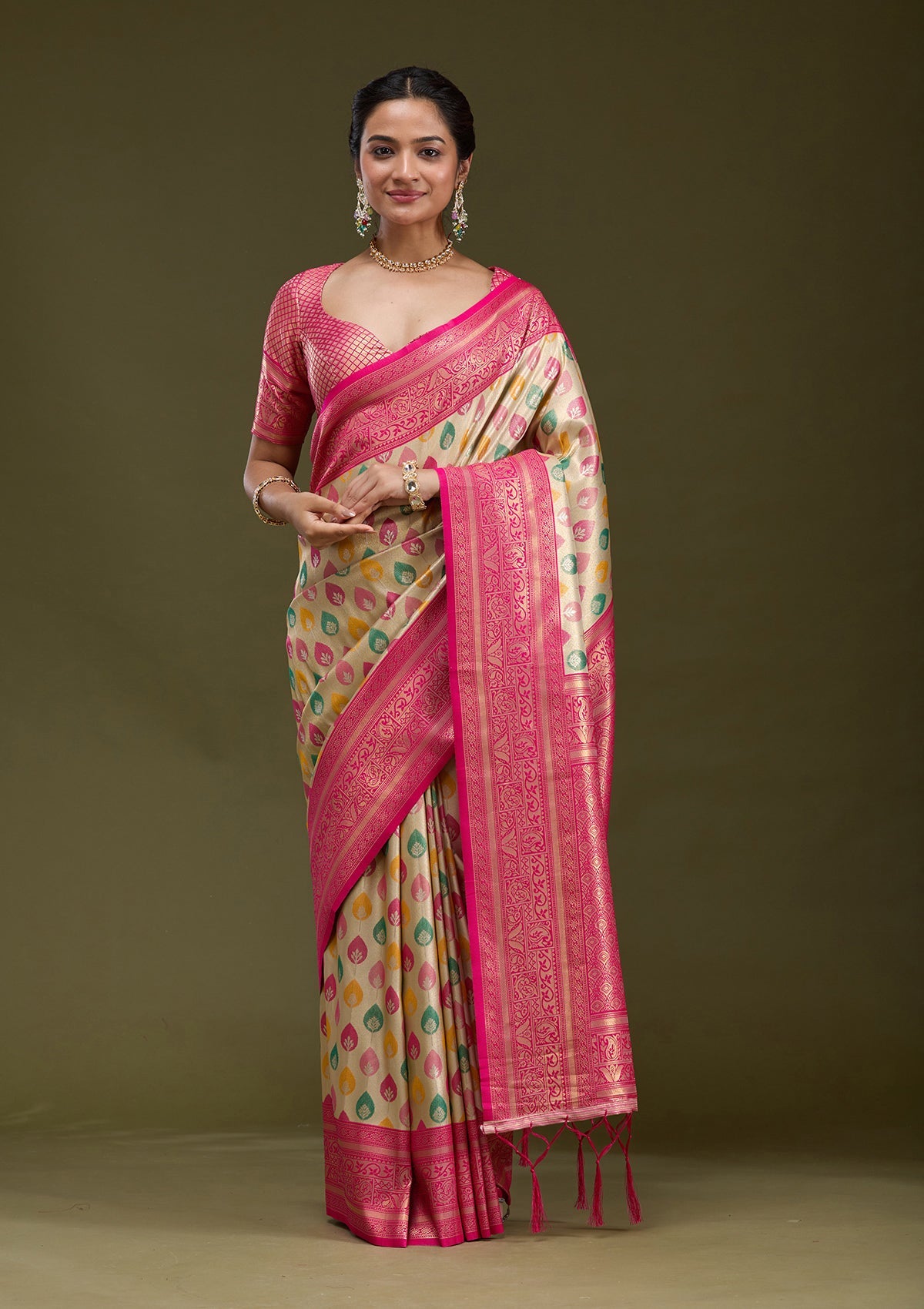 Magenta Pink Zariwork (Gold) Silk Silk_Saree-koskii