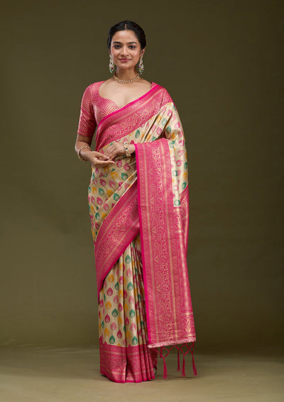 Magenta Pink Zariwork (Gold) Silk Silk_Saree-koskii