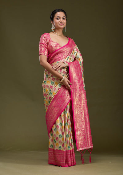 Magenta Pink Zariwork (Gold) Silk Silk_Saree-koskii