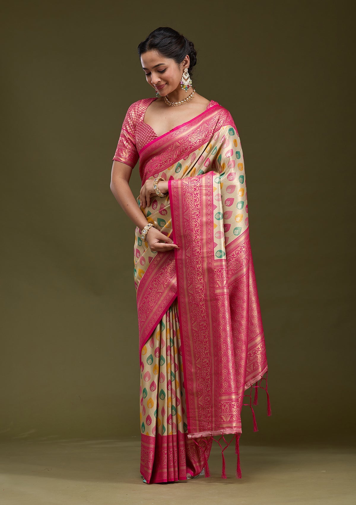 Magenta Pink Zariwork (Gold) Silk Silk_Saree-koskii
