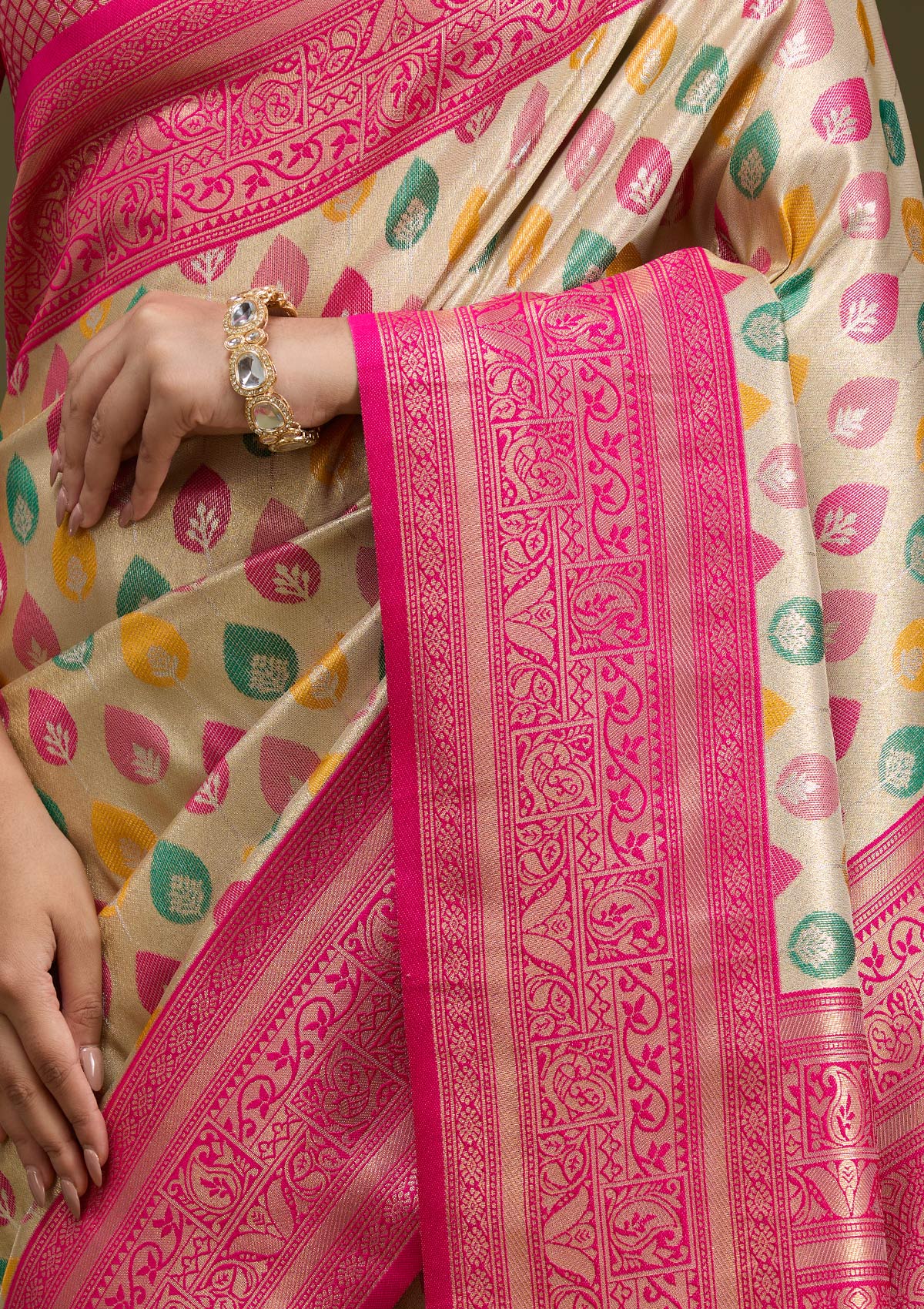 Magenta Pink Zariwork (Gold) Silk Silk_Saree-koskii