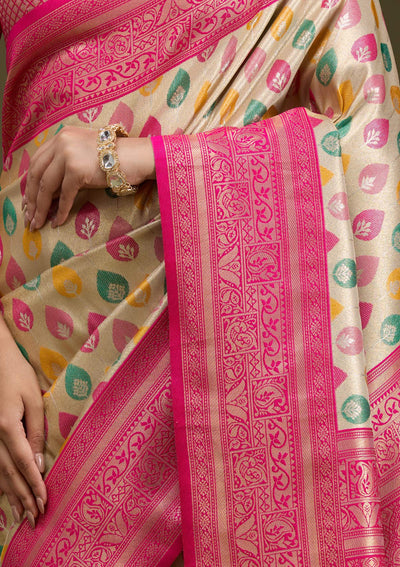 Magenta Pink Zariwork (Gold) Silk Silk_Saree-koskii