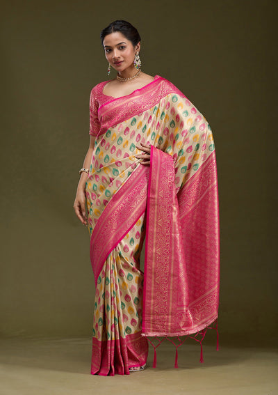 Magenta Pink Zariwork (Gold) Silk Silk_Saree-koskii