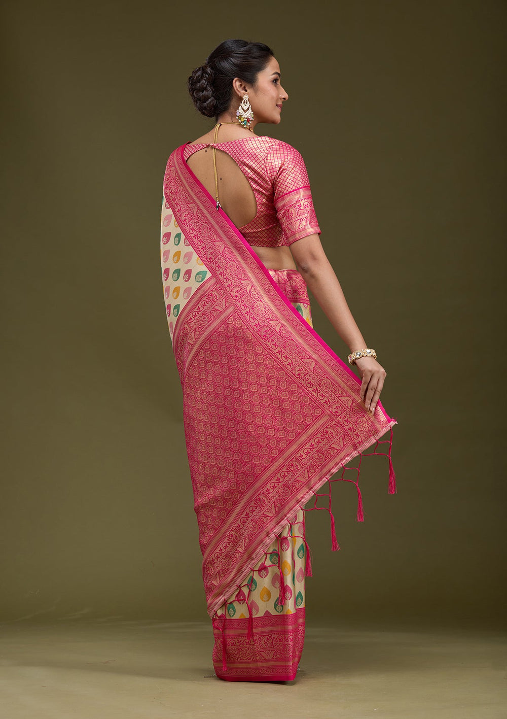 Magenta Pink Zariwork (Gold) Silk Silk_Saree-koskii