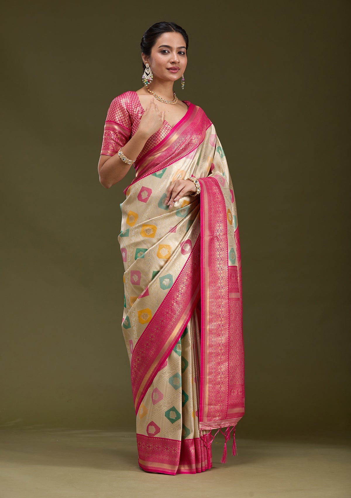 Magenta Pink Zariwork (Gold) Silk Silk_Saree-koskii