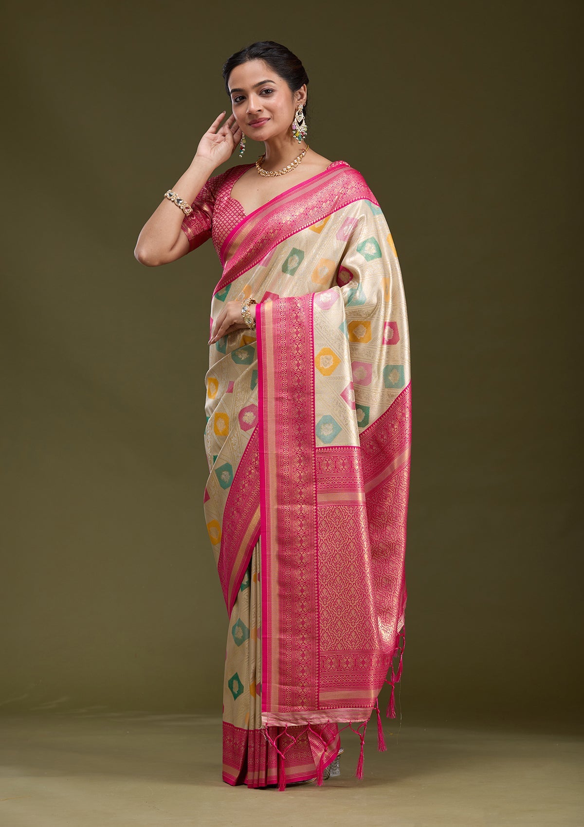 Magenta Pink Zariwork (Gold) Silk Silk_Saree-koskii
