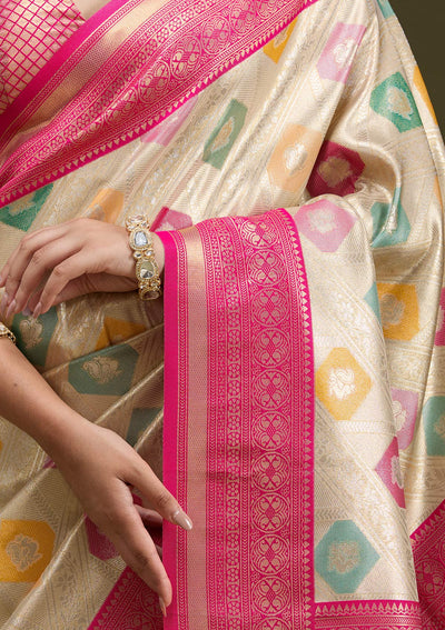 Magenta Pink Zariwork (Gold) Silk Silk_Saree-koskii