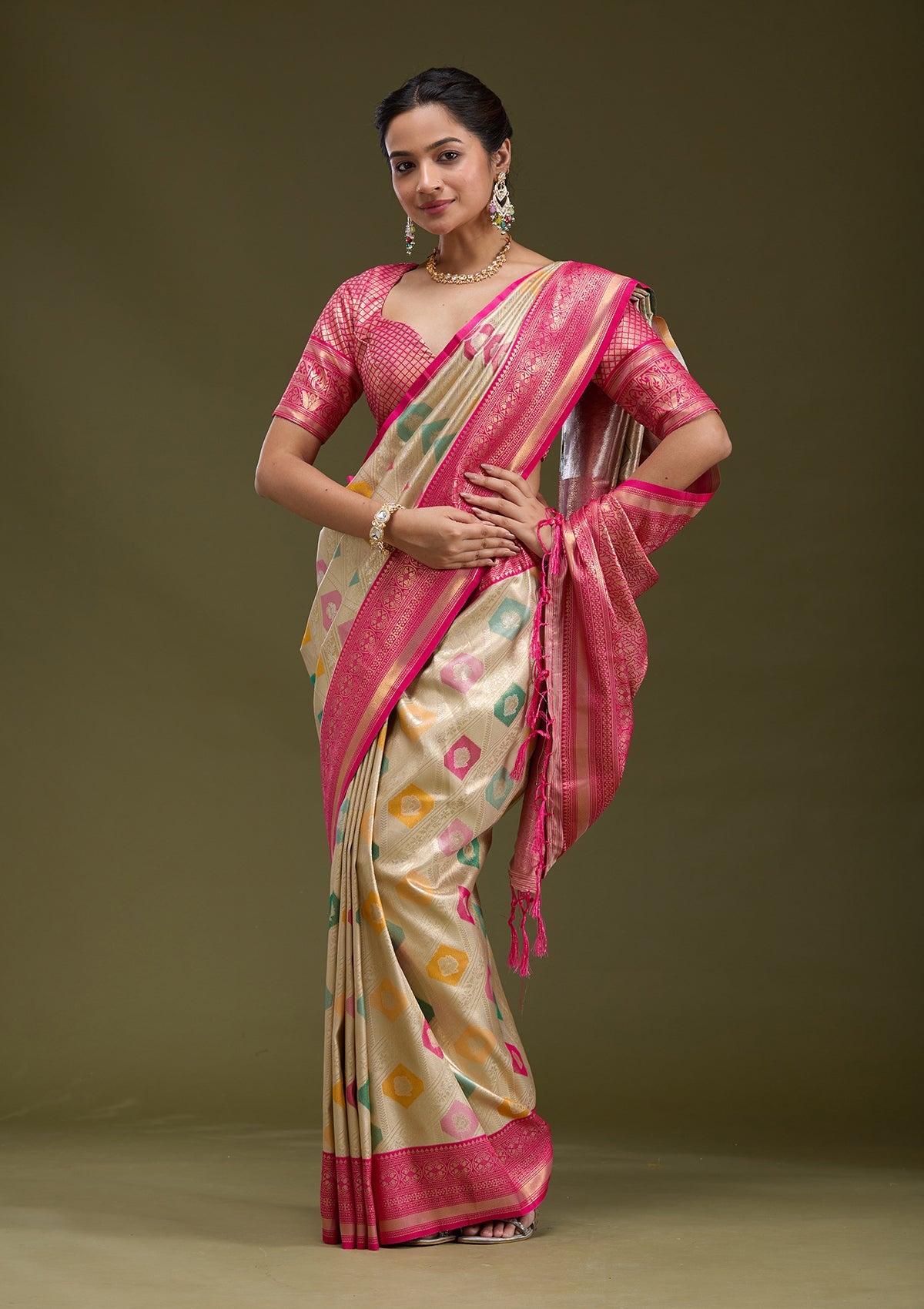 Magenta Pink Zariwork (Gold) Silk Silk_Saree-koskii