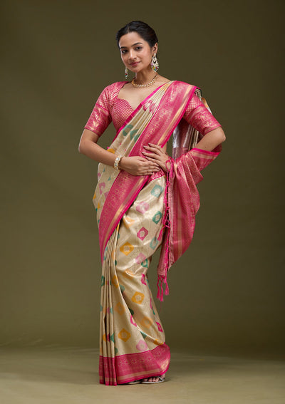 Magenta Pink Zariwork (Gold) Silk Silk_Saree-koskii