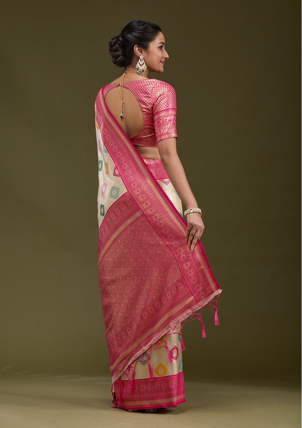 Magenta Pink Zariwork (Gold) Silk Silk_Saree-koskii