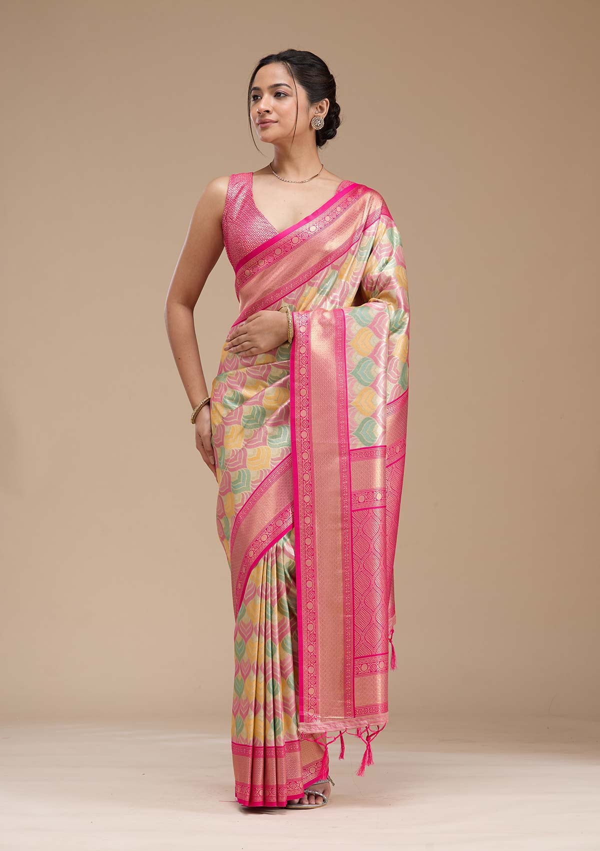 Magenta Pink Zariwork (Gold) Silk Silk_Saree-koskii