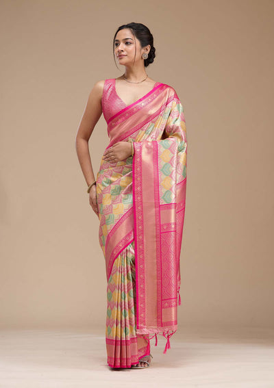 Magenta Pink Zariwork (Gold) Silk Silk_Saree-koskii