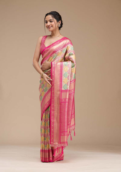 Magenta Pink Zariwork (Gold) Silk Silk_Saree-koskii