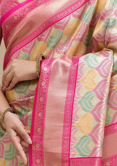Magenta Pink Zariwork (Gold) Silk Silk_Saree-koskii